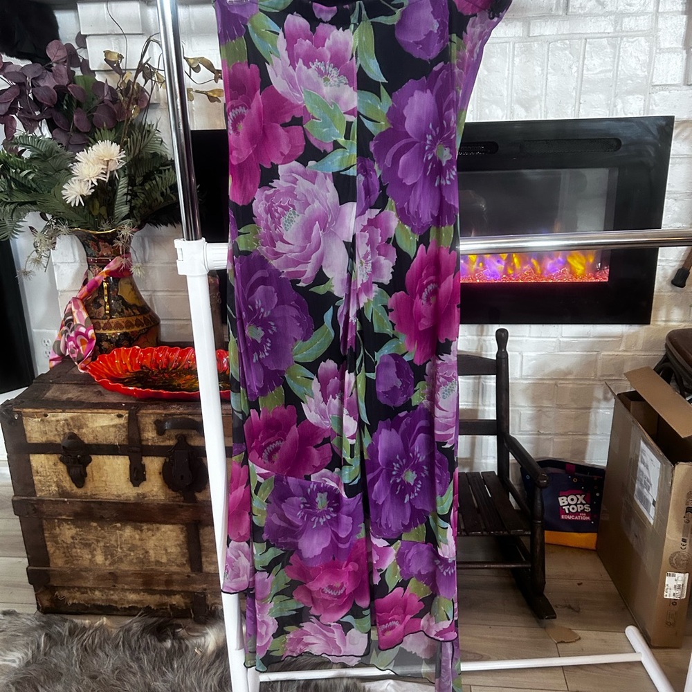 American Apparel Strapless Dress - Purple and Pink Floral